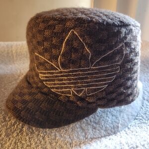 Adidas Brown Quilted Knit Cap with Embroidered Trefoil